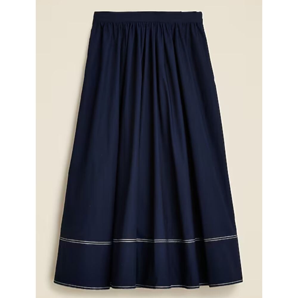 J.Crew Midi Skirt WMNS 20 Plus Navy Contrast Stitch Cotton Poplin Elastic Waist